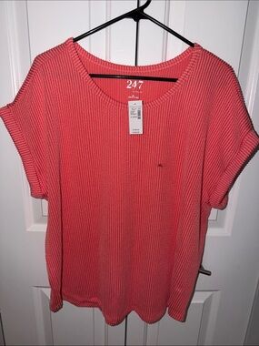 Maurices Coral Ribbed Short Sleeve Tee